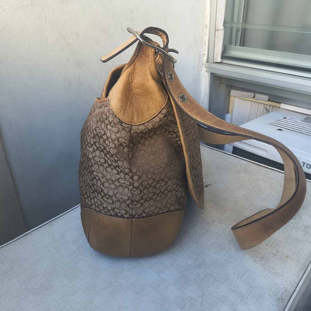 Coach 5796 Vtg Crossbody Messenger Travel Bag Jacquard Leather Large Camel Brown